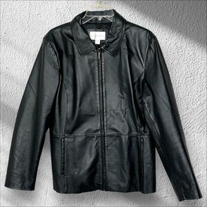 Worthington Black Leather Blazer Jacket Size Large Classic Streetwear Goth Emo